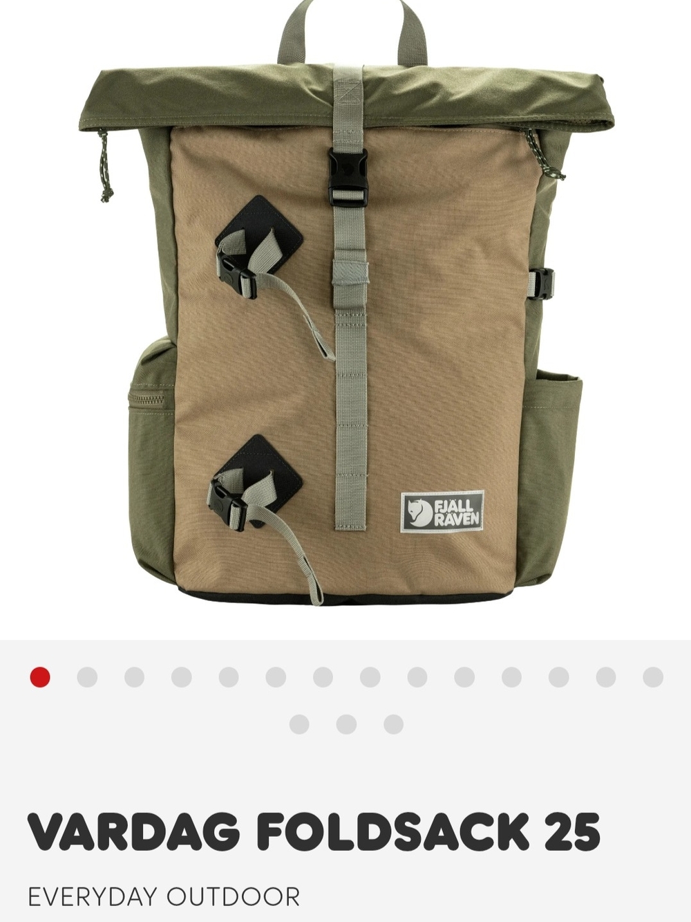 Fjallraven Vardag Foldsack 25 Olive and Tan Roll-Top Backpack